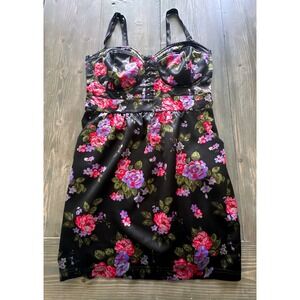 Torrid Floral Bustier Mini Dress Black Pink Strappy Y2K Women's Size 16